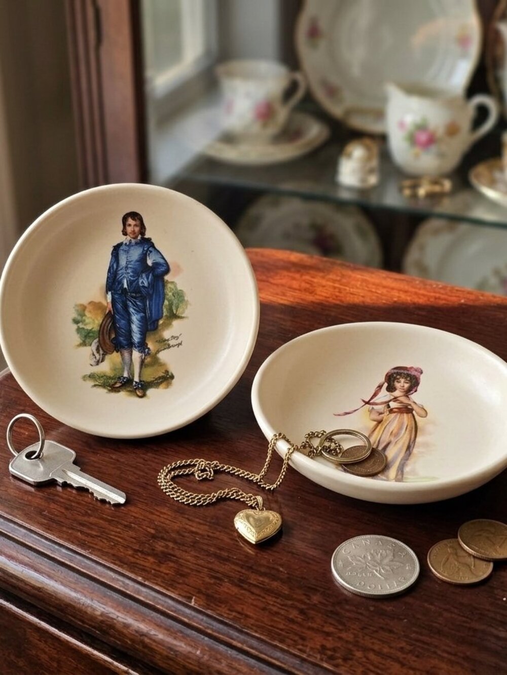 Vintage Pinkie and Blue Boy Trinket Dishes, Guild Crafts Poole Ltd England